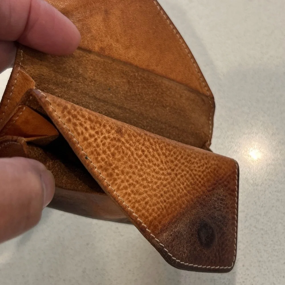 Vintage IL BISONTE Italian Leather Brown Coin, Card, Bills, Multi-Pocket Wallet